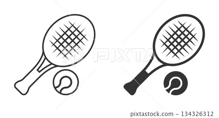 Tennis racket icon in flat style. Gaming racquet vector illustration on isolated background. Sport activity sign business concept. 134326312