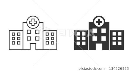 Hospital building icon in flat style. Medical clinic vector illustration on isolated background. Medicine sign business concept. 134326323