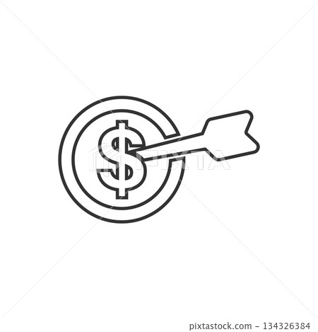 Darts target with dollar icon in flat style. Budget deposit vector illustration on isolated background. Strategy achievement sign business concept. 134326384