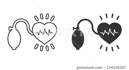 Arterial blood pressure icon in flat style. Heartbeat monitor vector illustration on isolated background. Pulse diagnosis sign business concept. 134326397