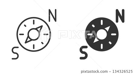 Compass icon in flat style. Navigation equipment vector illustration on white isolated background. Journey direction business concept. 134326525