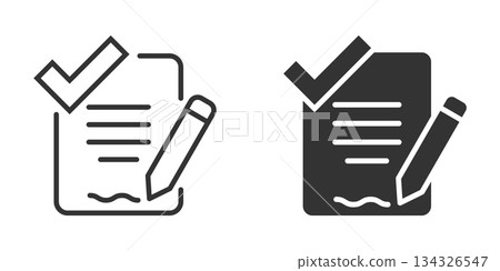 Document checklist icon in flat style. Report vector illustration on white isolated background. Paper sheet business concept. Document checklist icon in flat style. Report vector illustration on white isolated background. Paper sheet business concept. 134326547