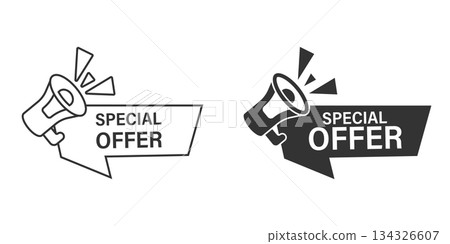 Special offer label icon in flat style. Megaphone with discount vector illustration on isolated background. Sale sign business concept. Special offer label icon in flat style. Megaphone with discount vector illustration on isolated background. Sale sign business concept. 134326607