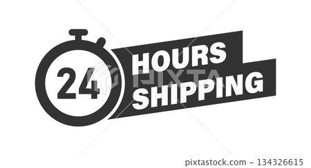 Shipping 24 hours icon in flat style. Delivery countdown vector illustration on isolated background. Quick service time sign business concept. 134326615