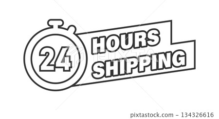 Shipping 24 hours icon in flat style. Delivery countdown vector illustration on isolated background. Quick service time sign business concept. 134326616