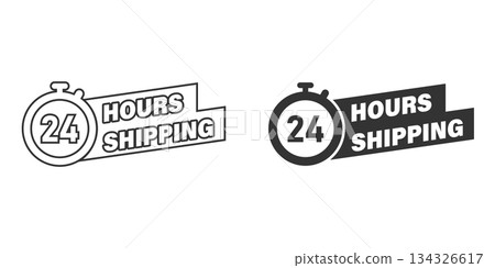 Shipping 24 hours icon in flat style. Delivery countdown vector illustration on isolated background. Quick service time sign business concept. 134326617