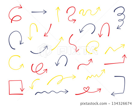 Doodle style arrows, hand-drawn color pen style decoration set 134326674