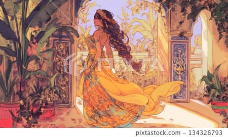 精美的奇幻背景素材，其裝飾和構圖讓人聯想到中東的寺廟和宮殿。非常適合阿拉伯風格的奇幻場景。 134326793