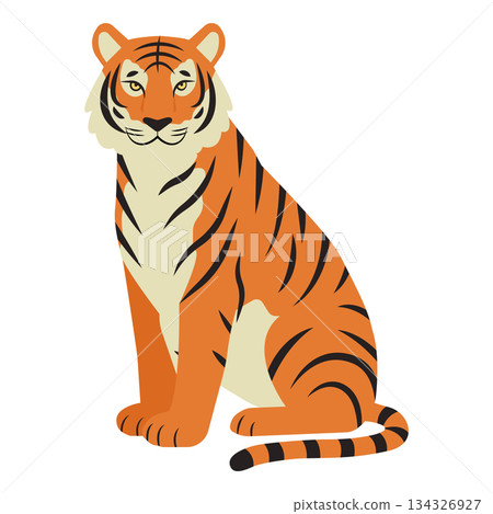 Flat design illustration of a sitting tiger Flat design illustration of a sitting tiger 134326927