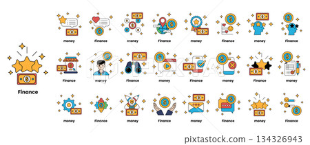 A series of black and white icons for finance A series of black and white icons for finance 134326943