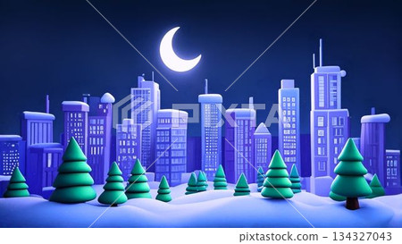 Clay-style snow-covered cityscape Clay-style snow-covered cityscape 134327043