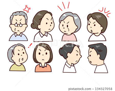 Elderly people, welfare staff facial expression set 134327058
