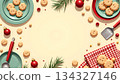 christmas cookie baking frame with festive kitchen elements. 134327146