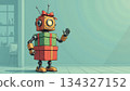 cute retro robot made of gift boxes with copy space. 134327152