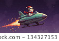 cute snowman flying rocket in space christmas illustration. 134327153