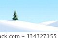 minimal snowy landscape with lone pine tree and clear blue sky. 134327155