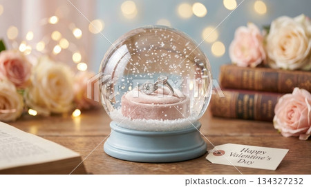 Snow Globe with Engagement Ring on Pillow 134327232