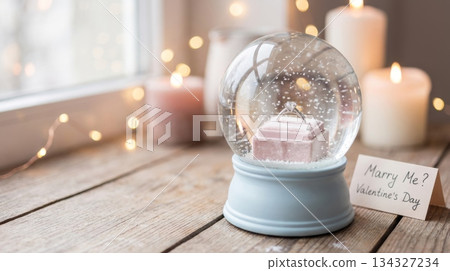 Snow Globe with Engagement Ring on Pillow 134327234