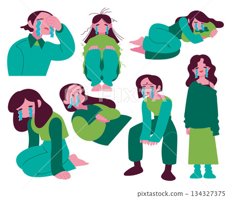 Crying woman illustration set Crying woman illustration set 134327375