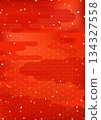A bright red background illustration combining traditional Japanese patterns 134327558