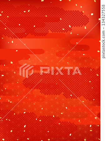 A bright red background illustration combining traditional Japanese patterns A bright red background illustration combining traditional Japanese patterns 134327558