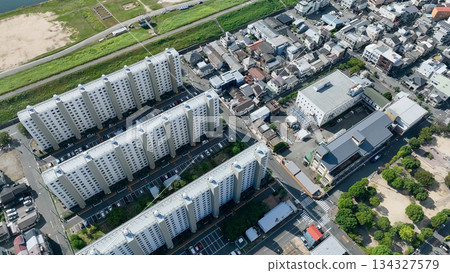 Aerial drone photography of residential areas 134327579