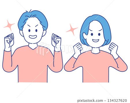 成年男女臉部表情插畫及姿勢 成年男女臉部表情插畫及姿勢 134327620