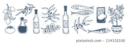 Mediterranean Italian Cuisine Illustrations 134328108