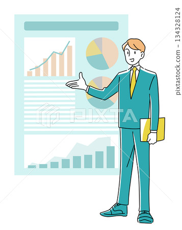 圖示：一位商務人士以圖表解釋 134328124