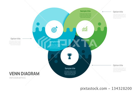 Venn diagram business infographic circle management chart template 3 ring options, presentation vector illustration. Venn diagram business infographic circle management chart template 3 ring options, presentation vector illustration. 134328200