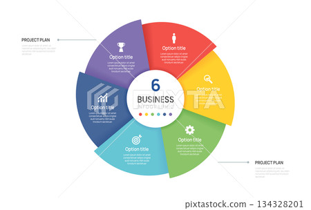 Vector infographic label design with business circle infographic template design 6 options steps. Can be used for process diagram, workflow layout, banner, flow chart presentations. 134328201