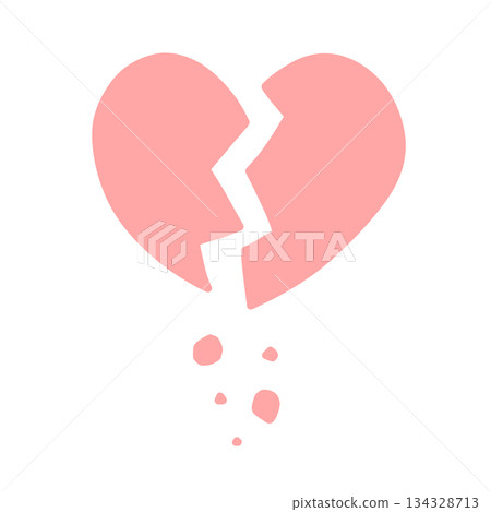 Hand-drawn illustration of a cracked heart with pieces falling apart - red Hand-drawn illustration of a cracked heart with pieces falling apart - red 134328713
