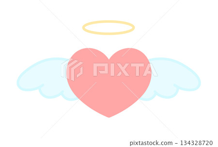 Simple hand-drawn illustration icon of a heart with wings and a halo Simple hand-drawn illustration icon of a heart with wings and a halo 134328720