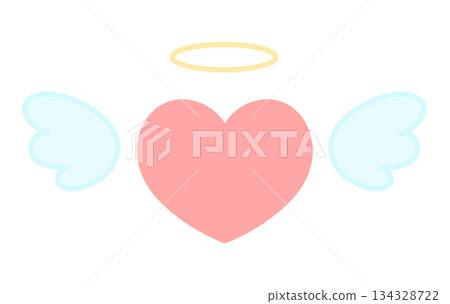 Simple hand-drawn illustration icon of a heart with wings and a halo 134328722