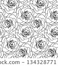 Camellia flower seamless pattern for textile or wallpaper. Vector illustration, floral black and white background 134328771