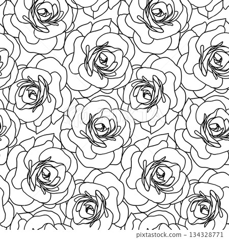 Camellia flower seamless pattern for textile or wallpaper. Vector illustration, floral black and white background 134328771