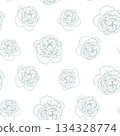 Green roses flower head seamless pattern for textile or wallpaper. Vector line art pastel color background 134328774