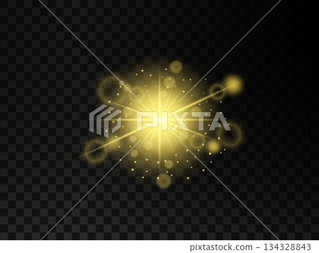 Golden Burst Of Light With Sparkles And Circles. 134328843