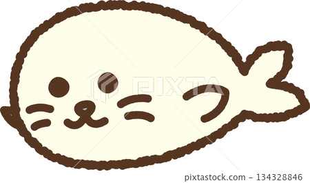 Hand-drawn animal icon illustration: Spotted seal 134328846