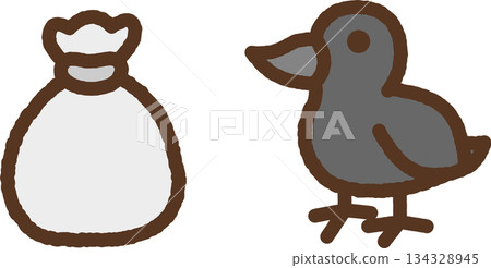 Hand-drawn animal icon illustration: Crow 134328945