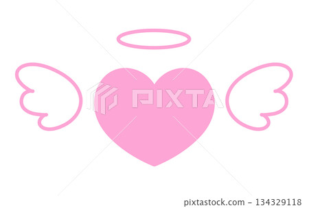 Simple heart with wings and halo hand-drawn illustration icon (pink) 134329118