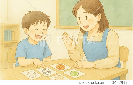 Illustration of children learning with support in the classroom and professional staff Educational support scene Illustration of children learning with support in the classroom and professional staff Educational support scene 134329133