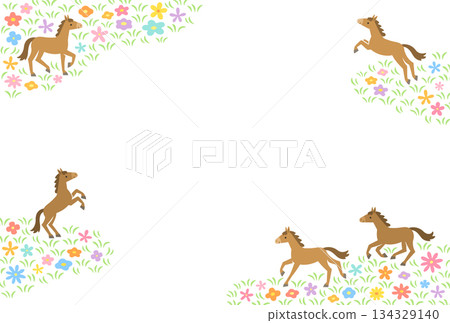 Horse and flower field frame 134329140