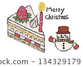 Hand-painted watercolor (etegami) "Christmas card" with text, snowman, horizontal postcard, shortcake 134329179