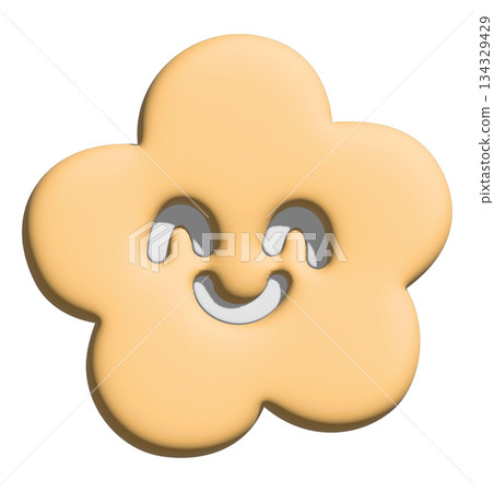 Illustration of smiling orange flower in 3D for model, inflated merchandise, plants, tree, nature, garden, floral print, decorations, cartoon character, comic, mascot, patch, brooch, print, sticker 134329429