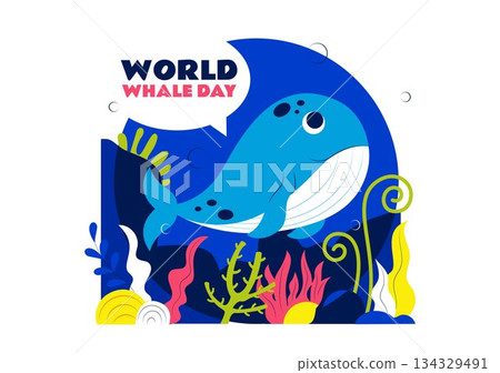 World Whale Day Vector Illustration Featuring Humpback Whale In Ocean Highlighting Marine Ecosystem Improvement And Mammal Protection in a Background 134329491