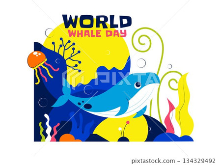 World Whale Day Vector Illustration Featuring Humpback Whale In Ocean Highlighting Marine Ecosystem Improvement And Mammal Protection in a Background 134329492