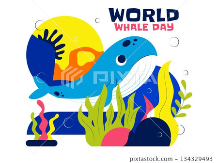 World Whale Day Vector Illustration Featuring Humpback Whale In Ocean Highlighting Marine Ecosystem Improvement And Mammal Protection in a Background 134329493