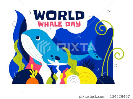 World Whale Day Vector Illustration Featuring Humpback Whale In Ocean Highlighting Marine Ecosystem Improvement And Mammal Protection in a Background 134329497