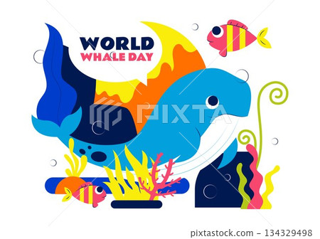 World Whale Day Vector Illustration Featuring Humpback Whale In Ocean Highlighting Marine Ecosystem Improvement And Mammal Protection in a Background 134329498